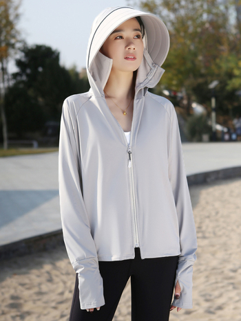 Top feminin cu protecție solară, cu margine largă și acoperire a feței integrată, croială lejeră, subțire și respirabil poliester-spandex, UPF50+