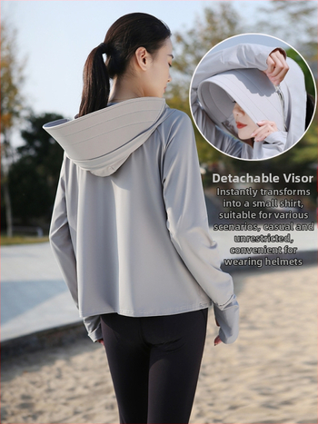 Top feminin cu protecție solară, cu margine largă și acoperire a feței integrată, croială lejeră, subțire și respirabil poliester-spandex, UPF50+