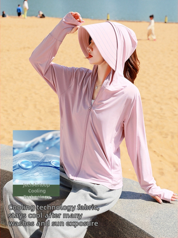 Top feminin cu protecție solară, cu margine largă și acoperire a feței integrată, croială lejeră, subțire și respirabil poliester-spandex, UPF50+