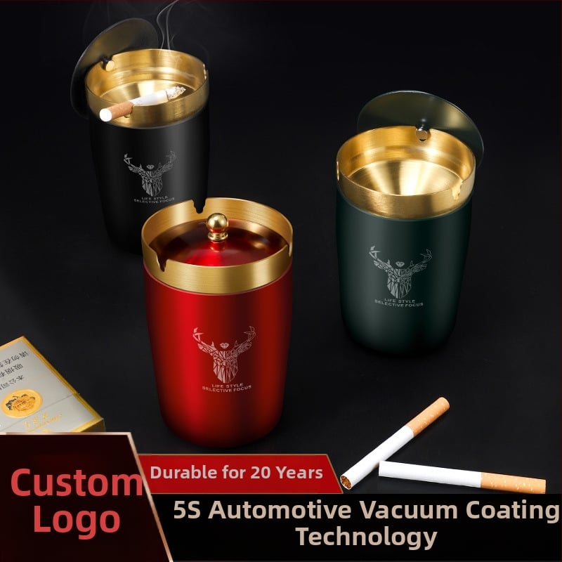 Пепелник за кола с капак, неръждаема стомана, модел ZC055, 0.35 кг, леене, за кола и дом