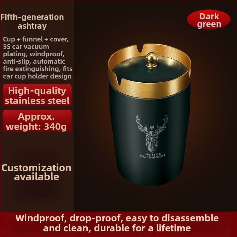 Пепелник за кола с капак, неръждаема стомана, модел ZC055, 0.35 кг, леене, за кола и дом