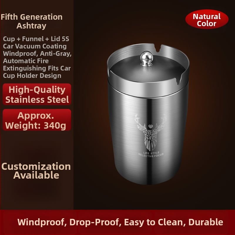 Пепелник за кола с капак, неръждаема стомана, модел ZC055, 0.35 кг, леене, за кола и дом