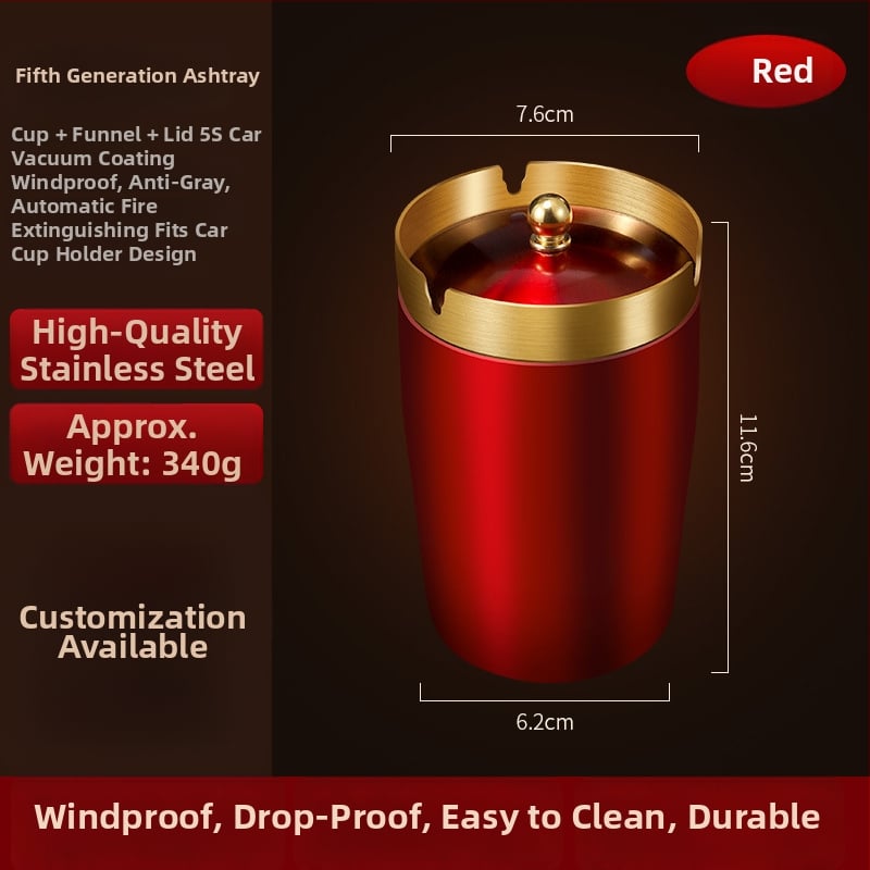 Пепелник за кола с капак, неръждаема стомана, модел ZC055, 0.35 кг, леене, за кола и дом