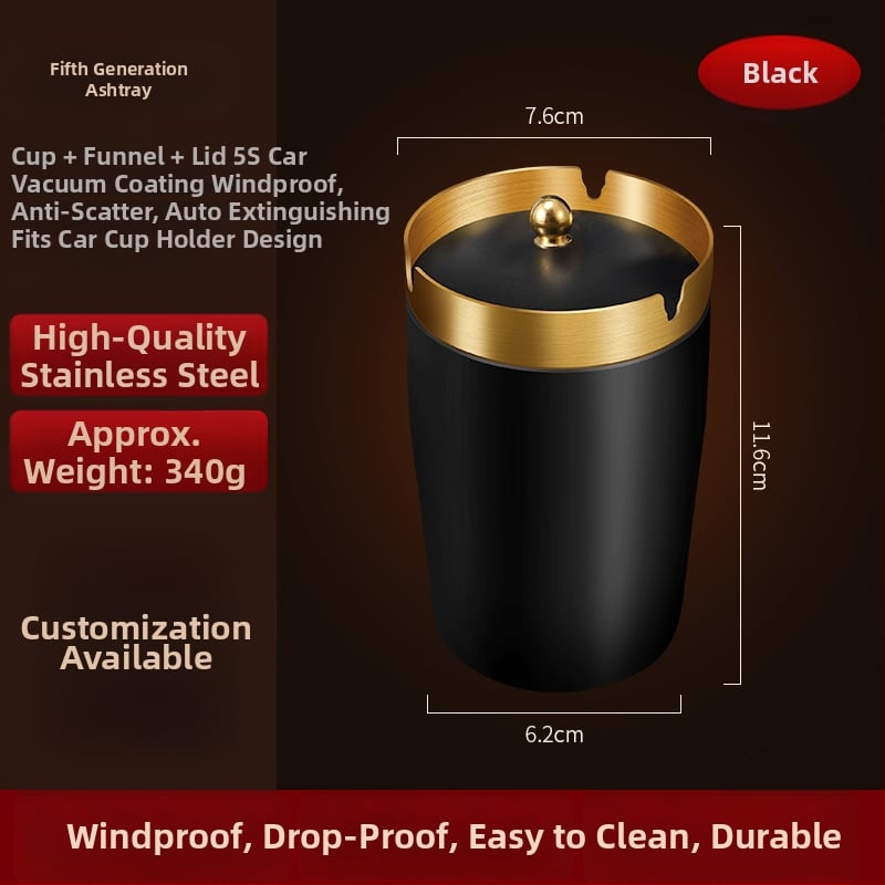 Пепелник за кола с капак, неръждаема стомана, модел ZC055, 0.35 кг, леене, за кола и дом