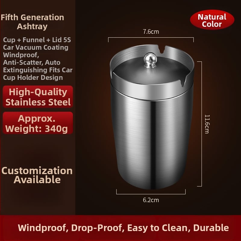 Пепелник за кола с капак, неръждаема стомана, модел ZC055, 0.35 кг, леене, за кола и дом