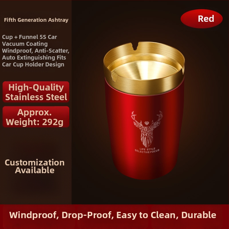 Пепелник за кола с капак, неръждаема стомана, модел ZC055, 0.35 кг, леене, за кола и дом