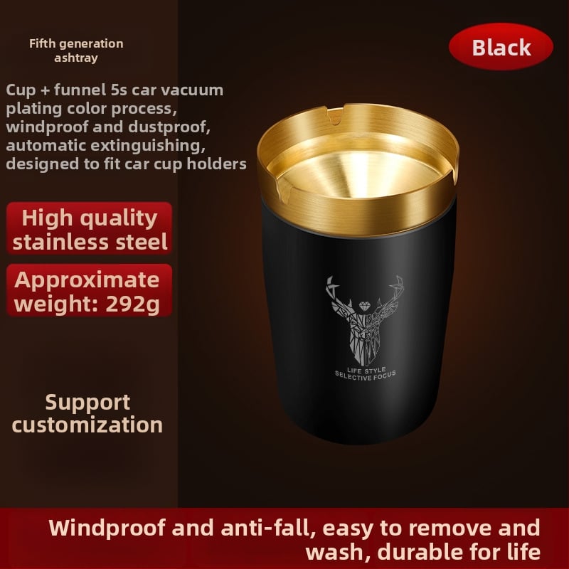 Пепелник за кола с капак, неръждаема стомана, модел ZC055, 0.35 кг, леене, за кола и дом