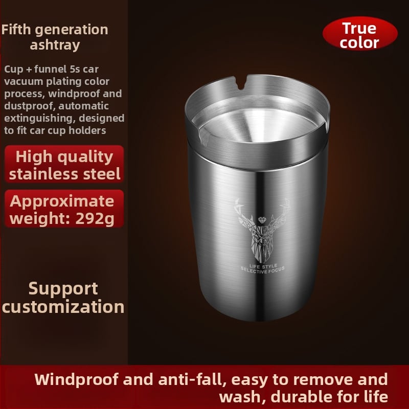 Пепелник за кола с капак, неръждаема стомана, модел ZC055, 0.35 кг, леене, за кола и дом