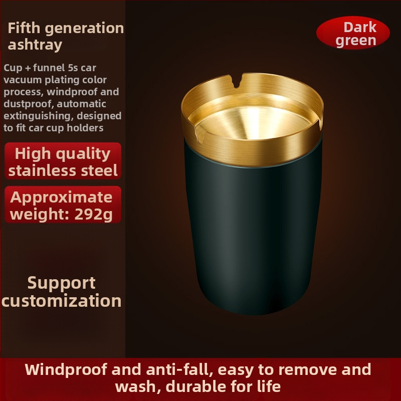 Пепелник за кола с капак, неръждаема стомана, модел ZC055, 0.35 кг, леене, за кола и дом