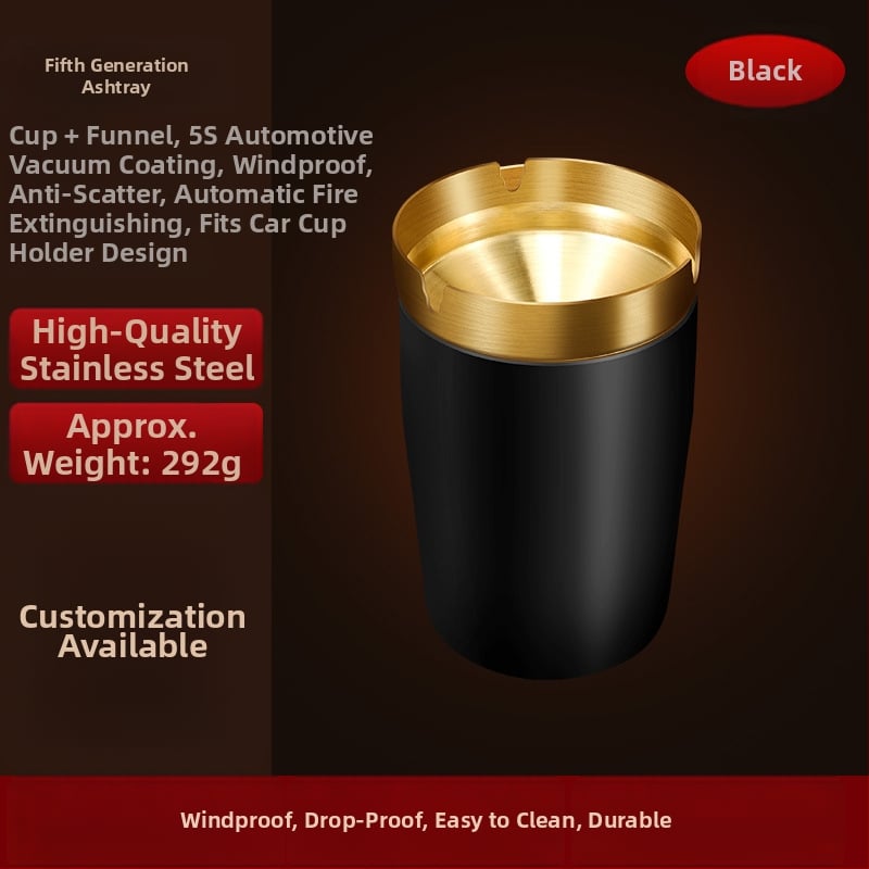 Пепелник за кола с капак, неръждаема стомана, модел ZC055, 0.35 кг, леене, за кола и дом