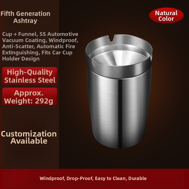 Пепелник за кола с капак, неръждаема стомана, модел ZC055, 0.35 кг, леене, за кола и дом