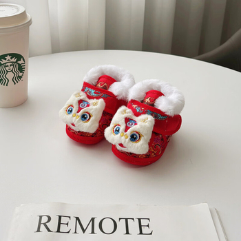 Unisex βρεφικά παπούτσια‑καλτσάκια για χειμώνα, ζεστά με παχύ επάνω μέρος από ύφασμα, υφασμάτινη σόλα, Velcro κλείσιμο, μοτίβο καρτούν, για ηλικίες 6–12 μηνών