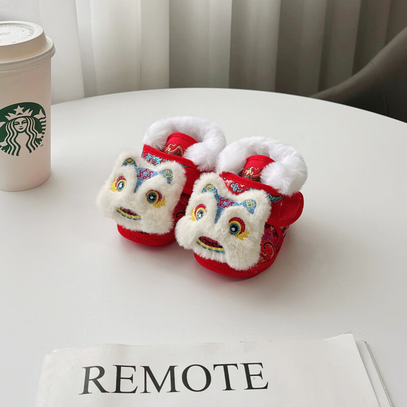 Unisex βρεφικά παπούτσια‑καλτσάκια για χειμώνα, ζεστά με παχύ επάνω μέρος από ύφασμα, υφασμάτινη σόλα, Velcro κλείσιμο, μοτίβο καρτούν, για ηλικίες 6–12 μηνών