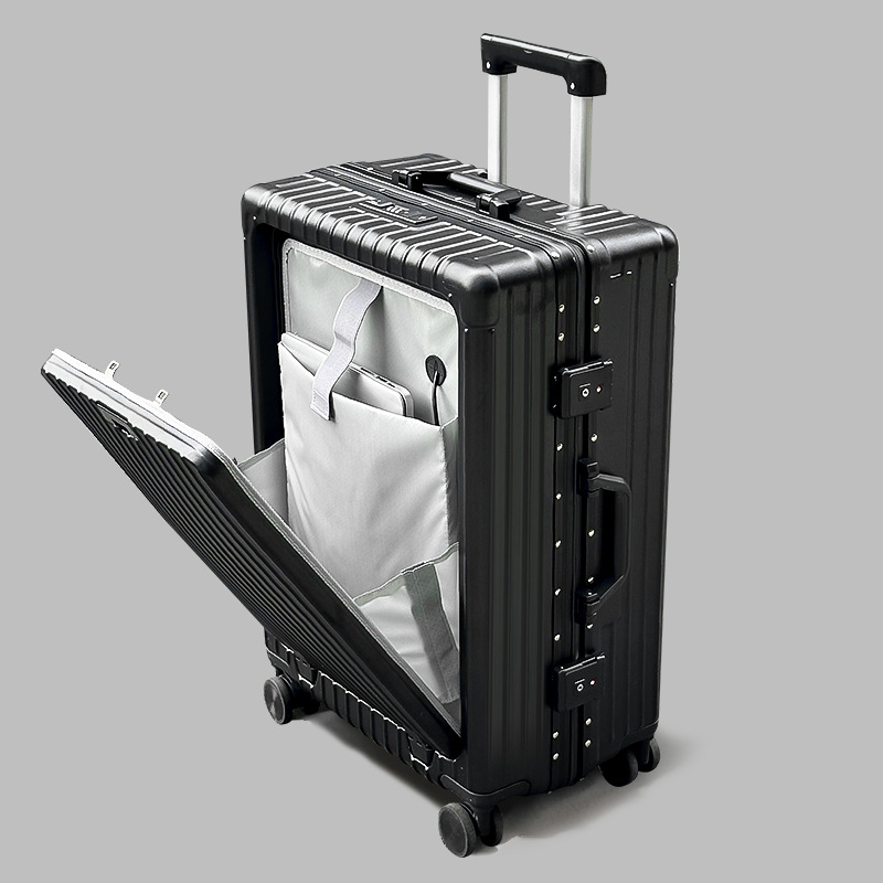 Kofer za putovanja s aluminijskim okvirom i prednjim otvaranjem, universalni kotači, ABS+PC materijal, proširiva mogućnost, brava s katancem