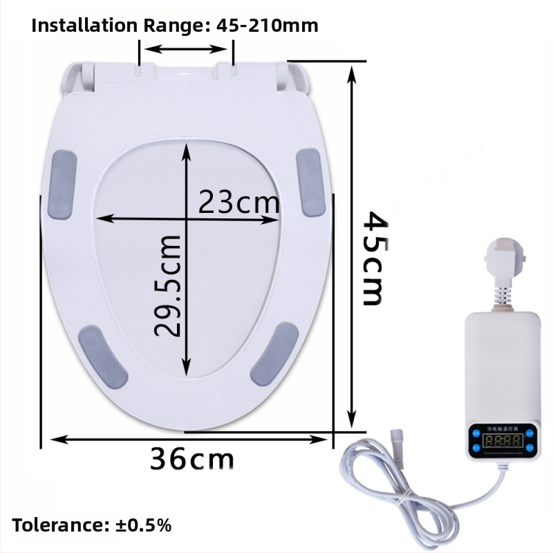 Toaletné sedadlo s termostatickým vykurovaním, klasický veľký U tvar, elektrické vykurovanie s konštantnou teplotou, materiál PP doska, nastaviteľná vzdialenosť montážnych otvorov 12–17 cm