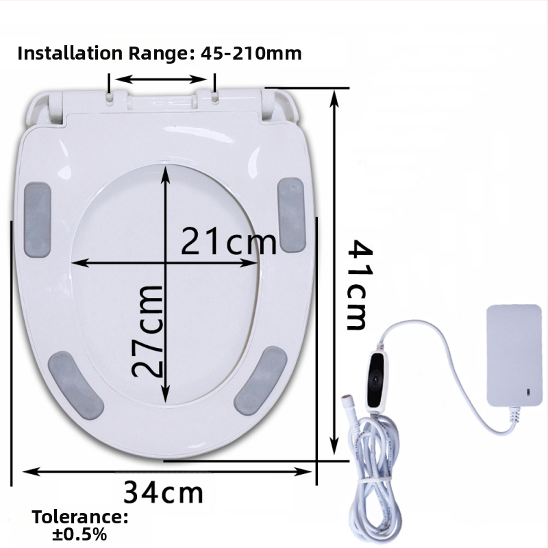 Toaletné sedadlo s termostatickým vykurovaním, klasický veľký U tvar, elektrické vykurovanie s konštantnou teplotou, materiál PP doska, nastaviteľná vzdialenosť montážnych otvorov 12–17 cm
