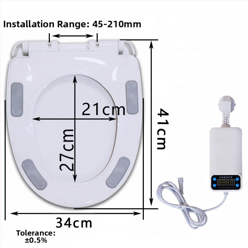 Toaletné sedadlo s termostatickým vykurovaním, klasický veľký U tvar, elektrické vykurovanie s konštantnou teplotou, materiál PP doska, nastaviteľná vzdialenosť montážnych otvorov 12–17 cm