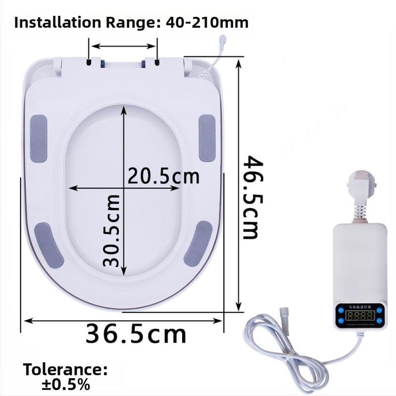 Toaletné sedadlo s termostatickým vykurovaním, klasický veľký U tvar, elektrické vykurovanie s konštantnou teplotou, materiál PP doska, nastaviteľná vzdialenosť montážnych otvorov 12–17 cm