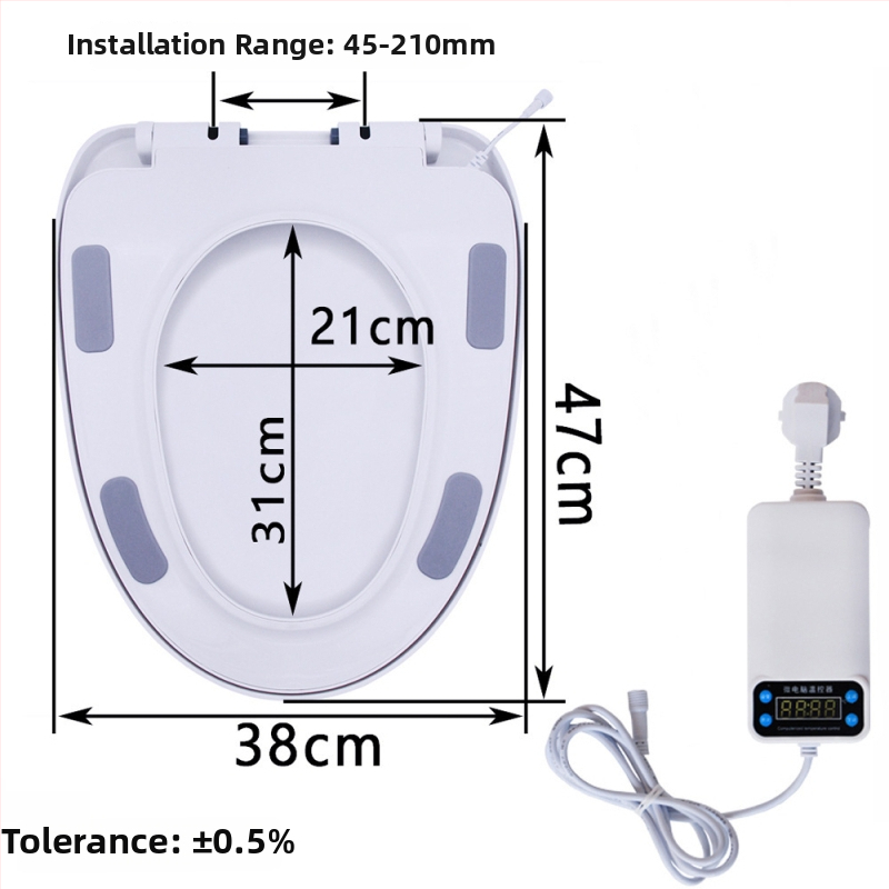 Toaletné sedadlo s termostatickým vykurovaním, klasický veľký U tvar, elektrické vykurovanie s konštantnou teplotou, materiál PP doska, nastaviteľná vzdialenosť montážnych otvorov 12–17 cm