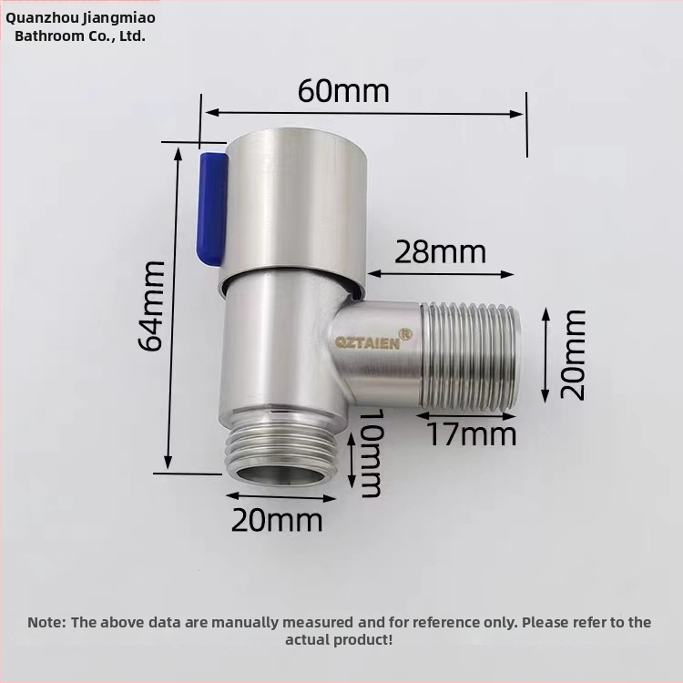 Mini uhlový ventil z 304 nerezovej ocele pre horúcu vodu, in-wall montáž, model Mini Angle Valve, prevádzkový tlak 1,2 MPa, materiál: oceľ