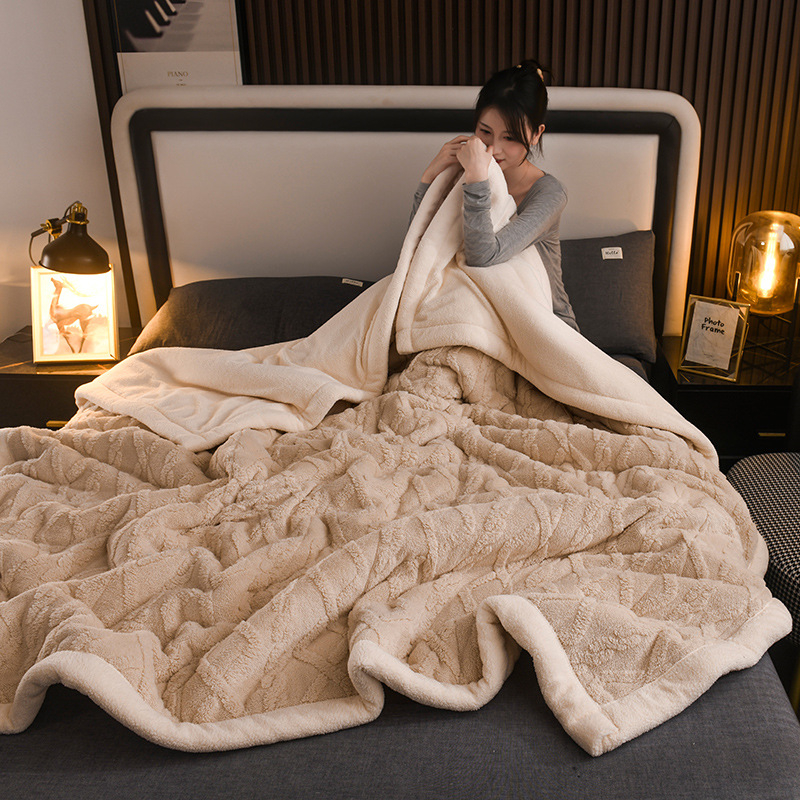 Troslojna fleece deka, zimska toplina, deka za kauč, veluru tekstura