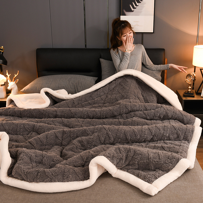 Troslojna fleece deka, zimska toplina, deka za kauč, veluru tekstura