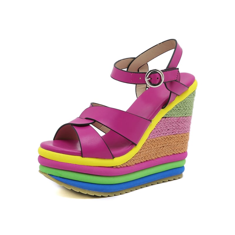 Sandale cu design gură de pește, închidere cu cataramă, partea superioară din piele reciclată, vârf rotund, talpă din cauciuc brut, căptușeală PU