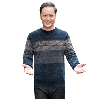 Férfi vastag kötött pulóver kerek nyakkal, hosszú ujjak, gyapjúkeverék 46-50%, poliészter