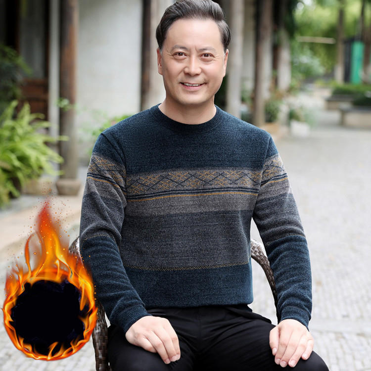 Férfi vastag kötött pulóver kerek nyakkal, hosszú ujjak, gyapjúkeverék 46-50%, poliészter