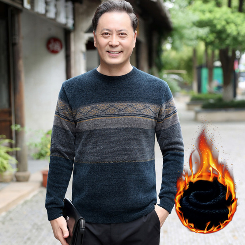 Férfi vastag kötött pulóver kerek nyakkal, hosszú ujjak, gyapjúkeverék 46-50%, poliészter