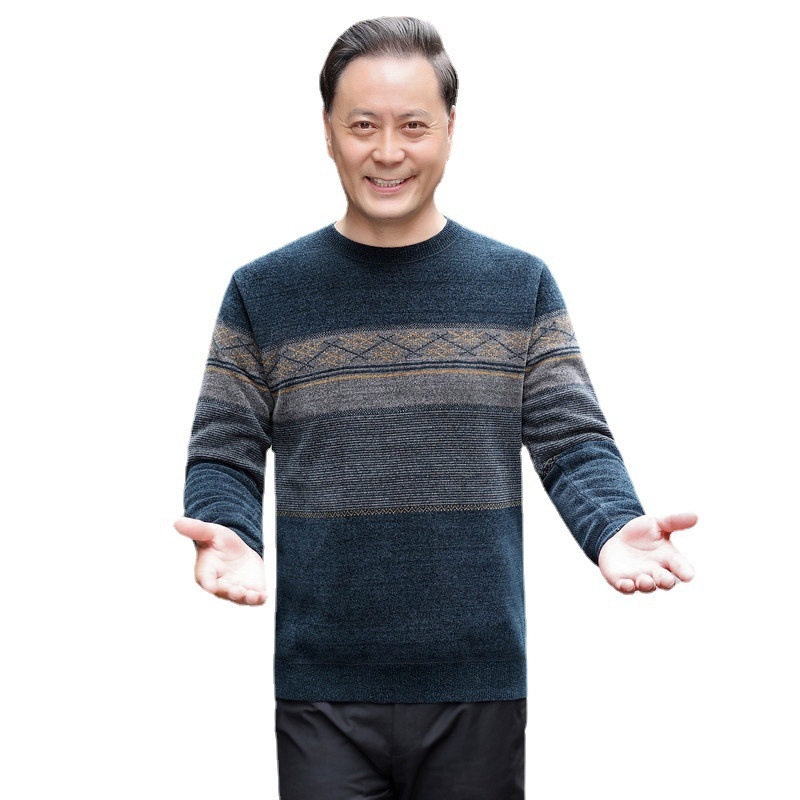 Férfi vastag kötött pulóver kerek nyakkal, hosszú ujjak, gyapjúkeverék 46-50%, poliészter