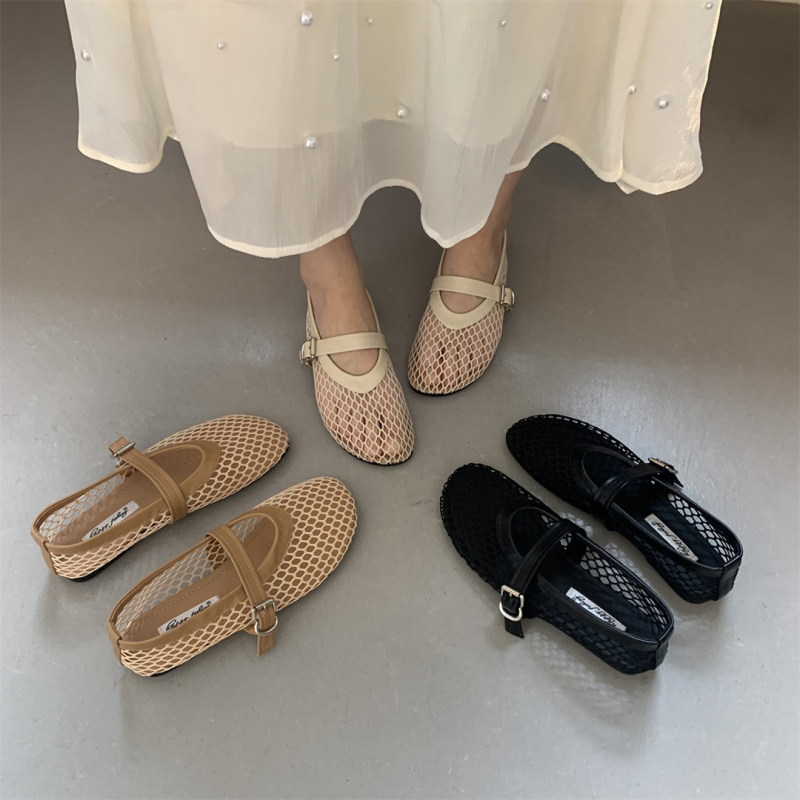 Мери Джейн обувки с мрежеста горна част, PU подплата, гумена подметка, кръгъл нос.