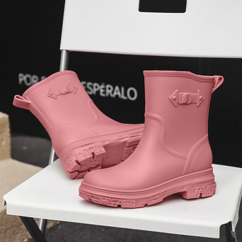 Ženske PVC čizme za kišu, jednofarbni uzorak, srednje duljine čizme, niski pet 1–3 cm, za sve sezone