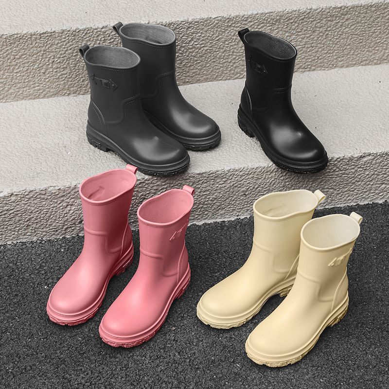 Ženske PVC čizme za kišu, jednofarbni uzorak, srednje duljine čizme, niski pet 1–3 cm, za sve sezone