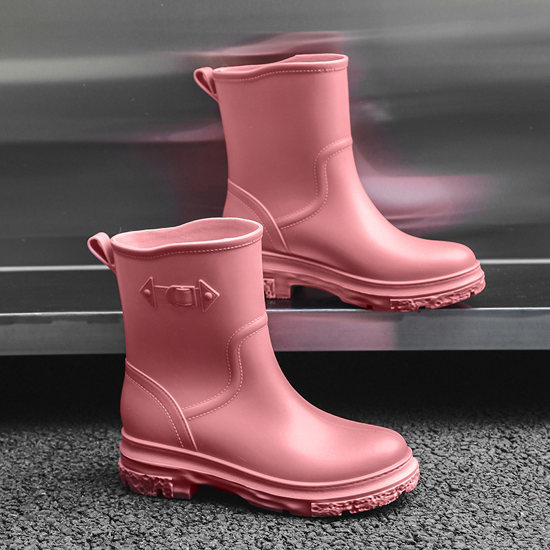 Ženske PVC čizme za kišu, jednofarbni uzorak, srednje duljine čizme, niski pet 1–3 cm, za sve sezone
