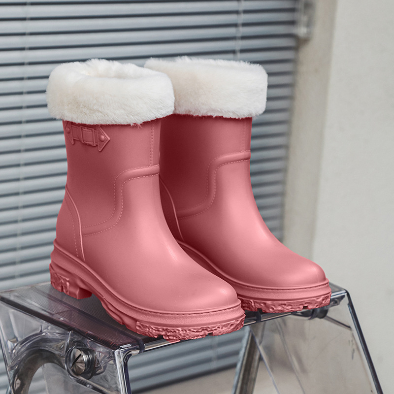 Ženske PVC čizme za kišu, jednofarbni uzorak, srednje duljine čizme, niski pet 1–3 cm, za sve sezone