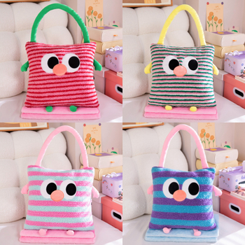 2-v-1 vankúšová prikrývka s plyšovým povrchom, pruhovaný vzor, vyšívanie, výplň PP bavlna