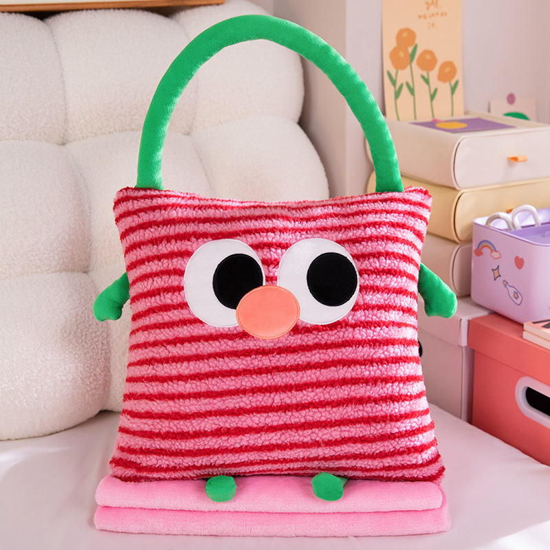 2-v-1 vankúšová prikrývka s plyšovým povrchom, pruhovaný vzor, vyšívanie, výplň PP bavlna