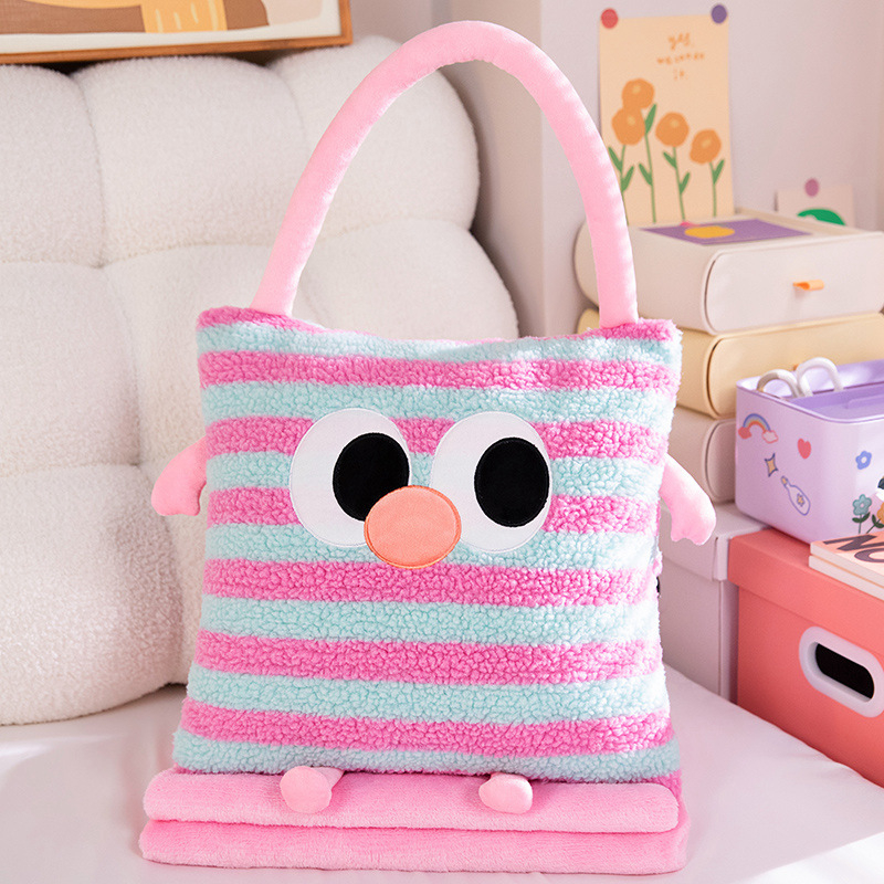 2-v-1 vankúšová prikrývka s plyšovým povrchom, pruhovaný vzor, vyšívanie, výplň PP bavlna