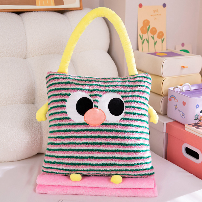 2-v-1 vankúšová prikrývka s plyšovým povrchom, pruhovaný vzor, vyšívanie, výplň PP bavlna