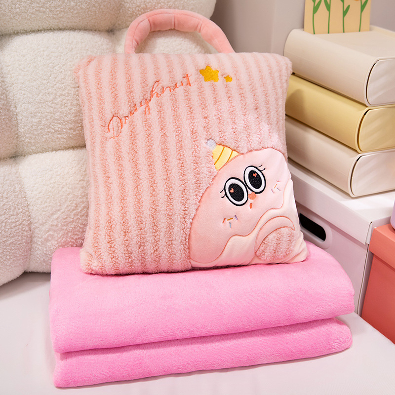 2-v-1 vankúšová prikrývka s plyšovým povrchom, pruhovaný vzor, vyšívanie, výplň PP bavlna