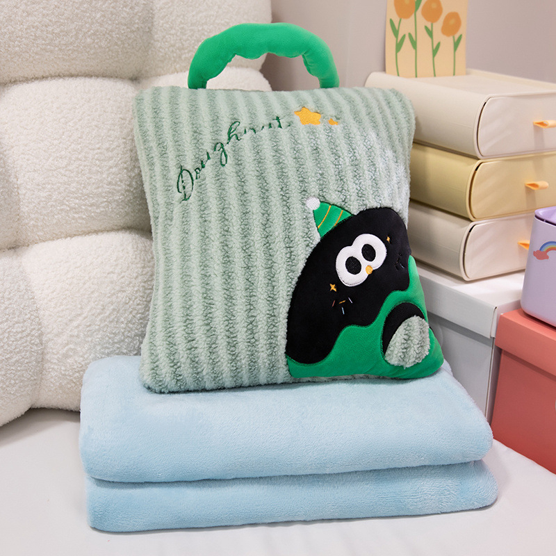 2-v-1 vankúšová prikrývka s plyšovým povrchom, pruhovaný vzor, vyšívanie, výplň PP bavlna