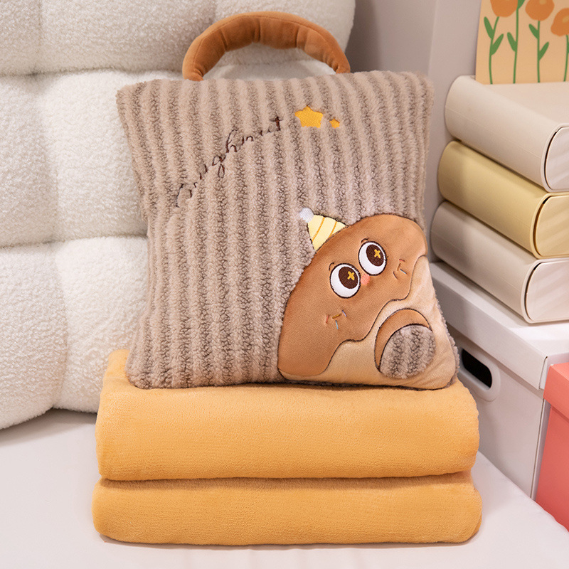 2-v-1 vankúšová prikrývka s plyšovým povrchom, pruhovaný vzor, vyšívanie, výplň PP bavlna