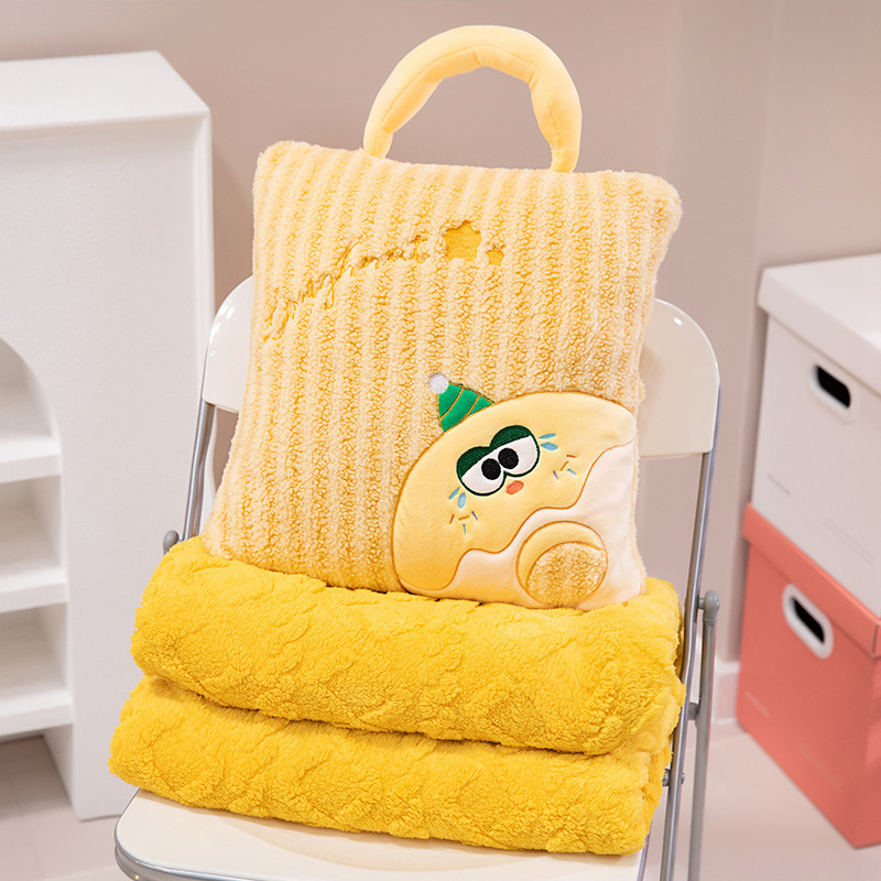 2-v-1 vankúšová prikrývka s plyšovým povrchom, pruhovaný vzor, vyšívanie, výplň PP bavlna