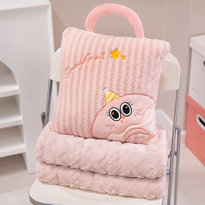 2-v-1 vankúšová prikrývka s plyšovým povrchom, pruhovaný vzor, vyšívanie, výplň PP bavlna