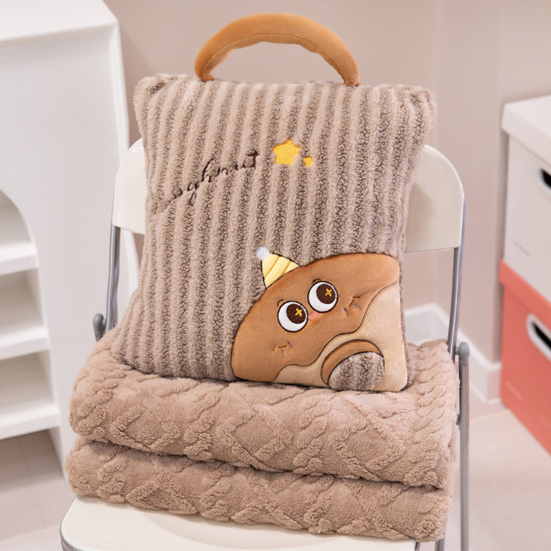 2-v-1 vankúšová prikrývka s plyšovým povrchom, pruhovaný vzor, vyšívanie, výplň PP bavlna