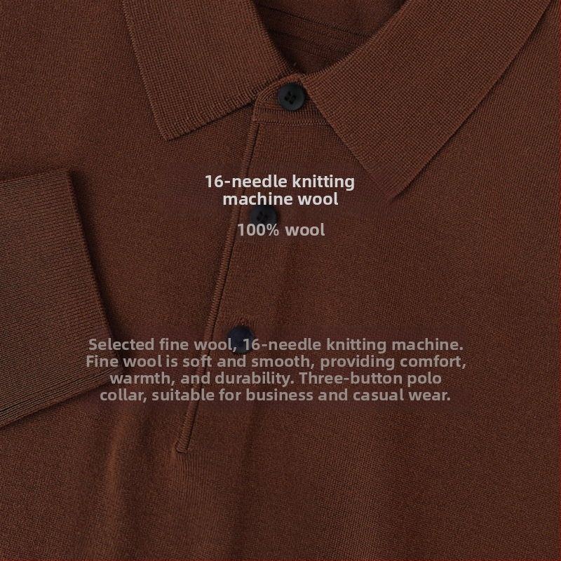 Pánsky sveter z 100% jemnej vlny, Slim Fit, golier turn-down, pranie v práčke, ribovaný lem