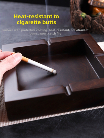 Пепелник от абаносово дърво с капак, дървен пепелник с гравирана обработка