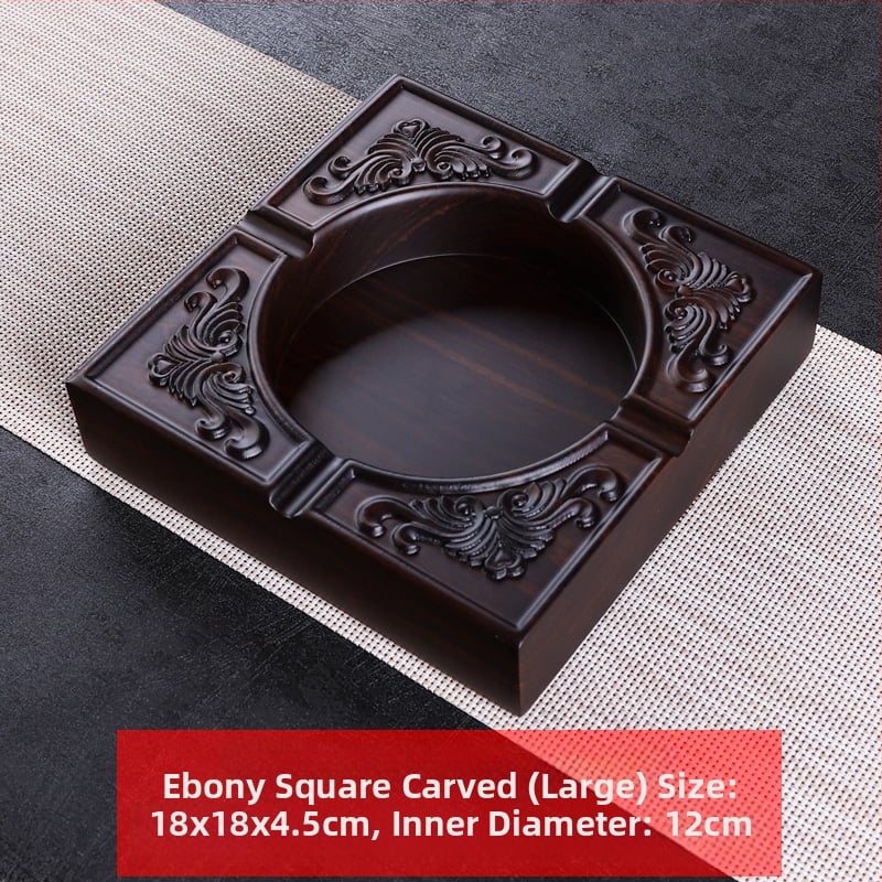 Пепелник от абаносово дърво с капак, дървен пепелник с гравирана обработка