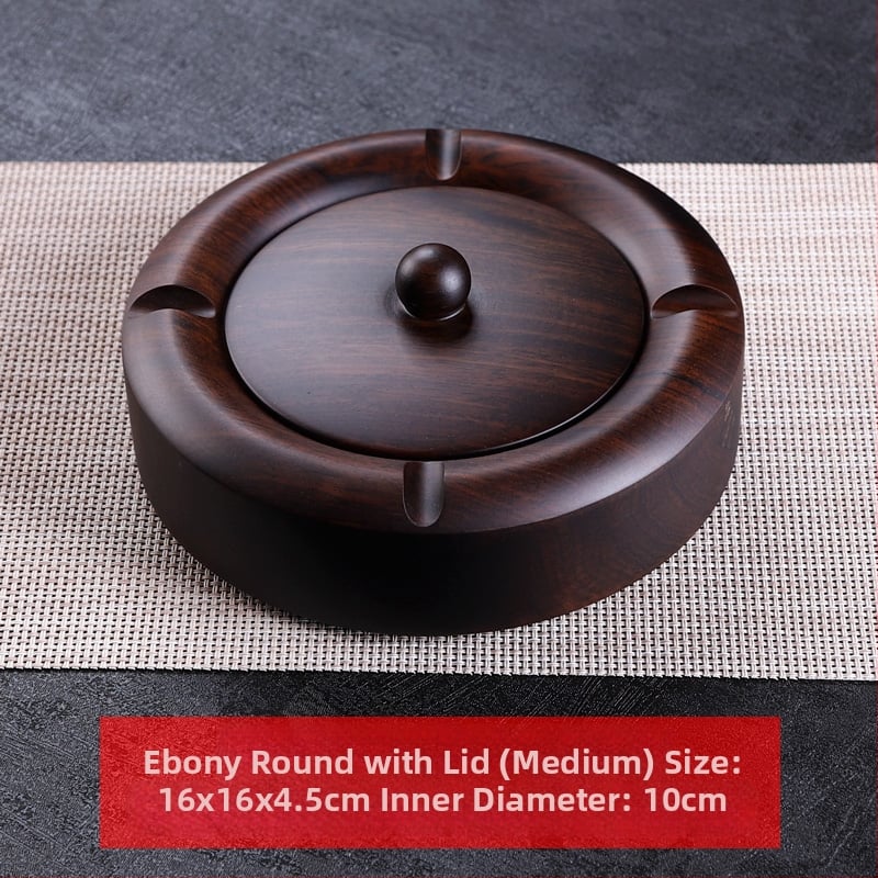 Пепелник от абаносово дърво с капак, дървен пепелник с гравирана обработка